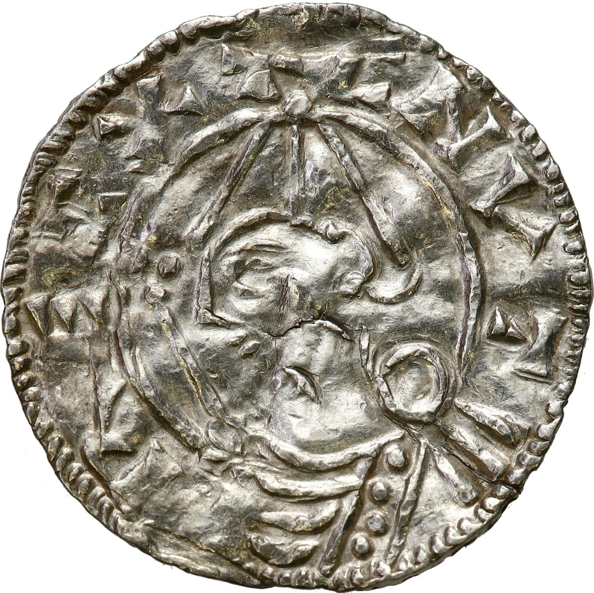 Anglia. Cnut (1016-1035). Denar typu Pointed Helmet